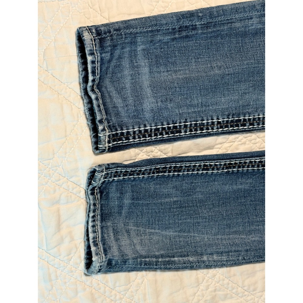 Rock Revival Shaina Mid-Rise Skinny Jeans Blue Fleur De Lis Rhinestone Size 29 - Picture 7 of 13